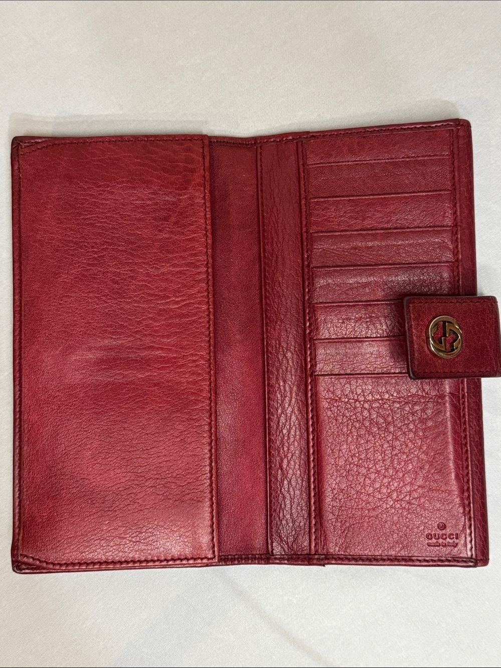 Authentic Gucci Burgundy Leather Continental Card Wallet with Gold Logo Snap - Picture 5 of 5